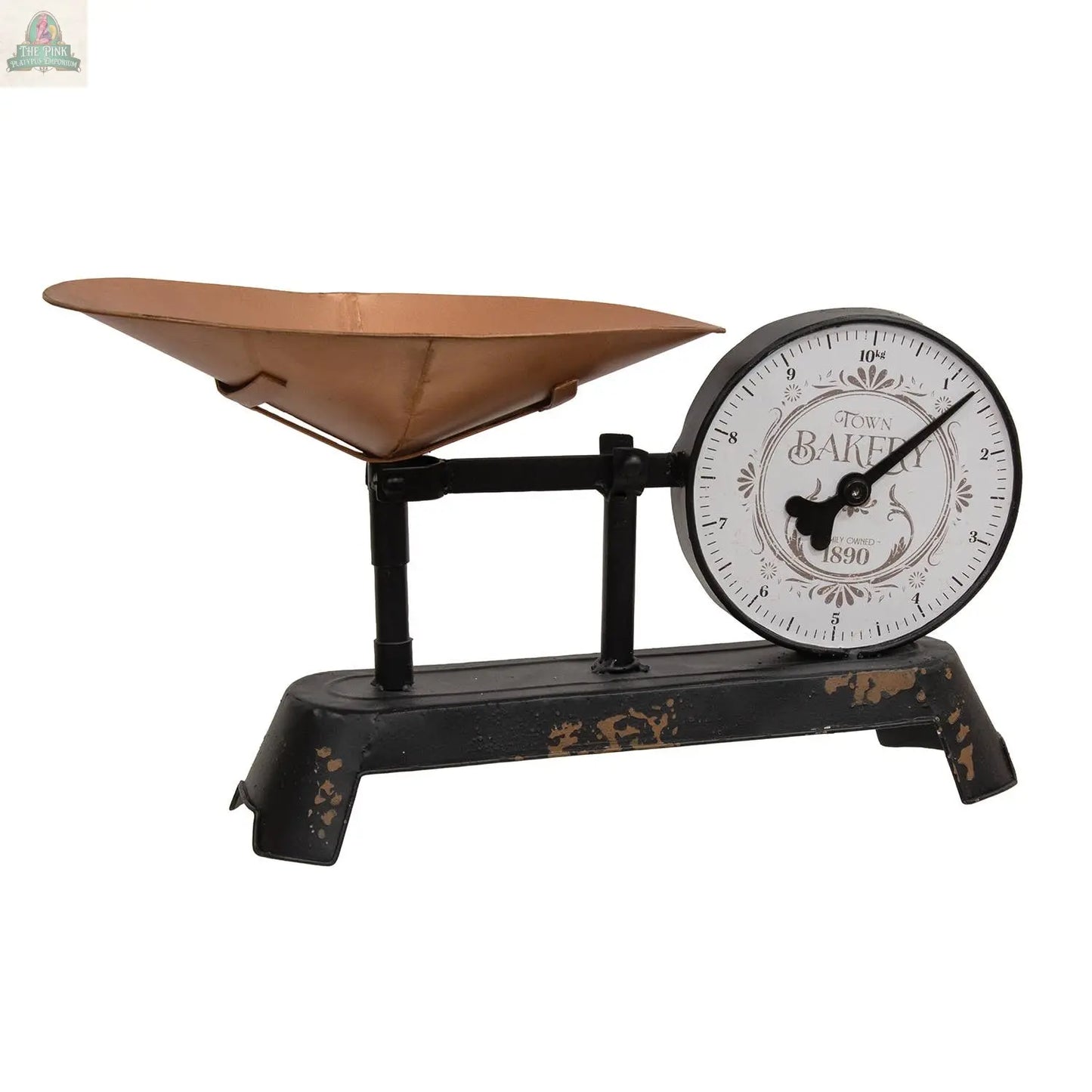 Town Bakery Distressed Metal Decorative Scale Pink Platypus Emporium