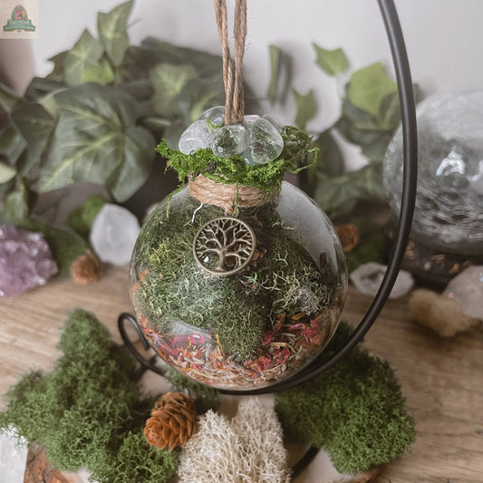 Tree Of Life Witch Ball, Witchy Decor, Cottagecore: Ball w/ Stand Moondust and Raven
