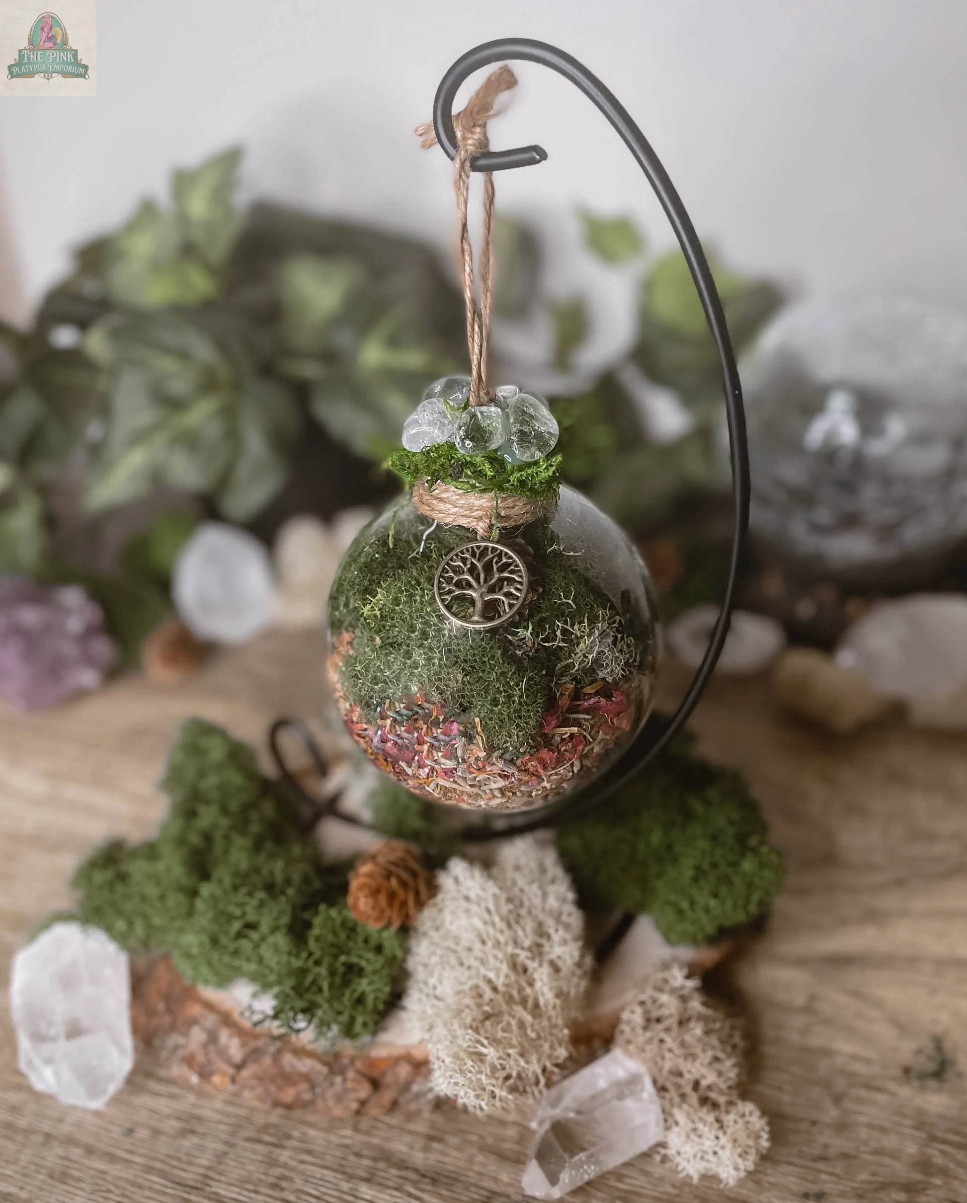 Tree Of Life Witch Ball, Witchy Decor, Cottagecore: Ball w/ Stand Moondust and Raven