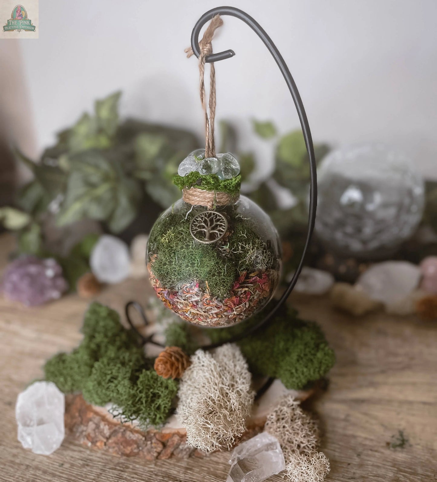 Tree Of Life Witch Ball, Witchy Decor, Cottagecore: Ball w/ Stand Moondust and Raven