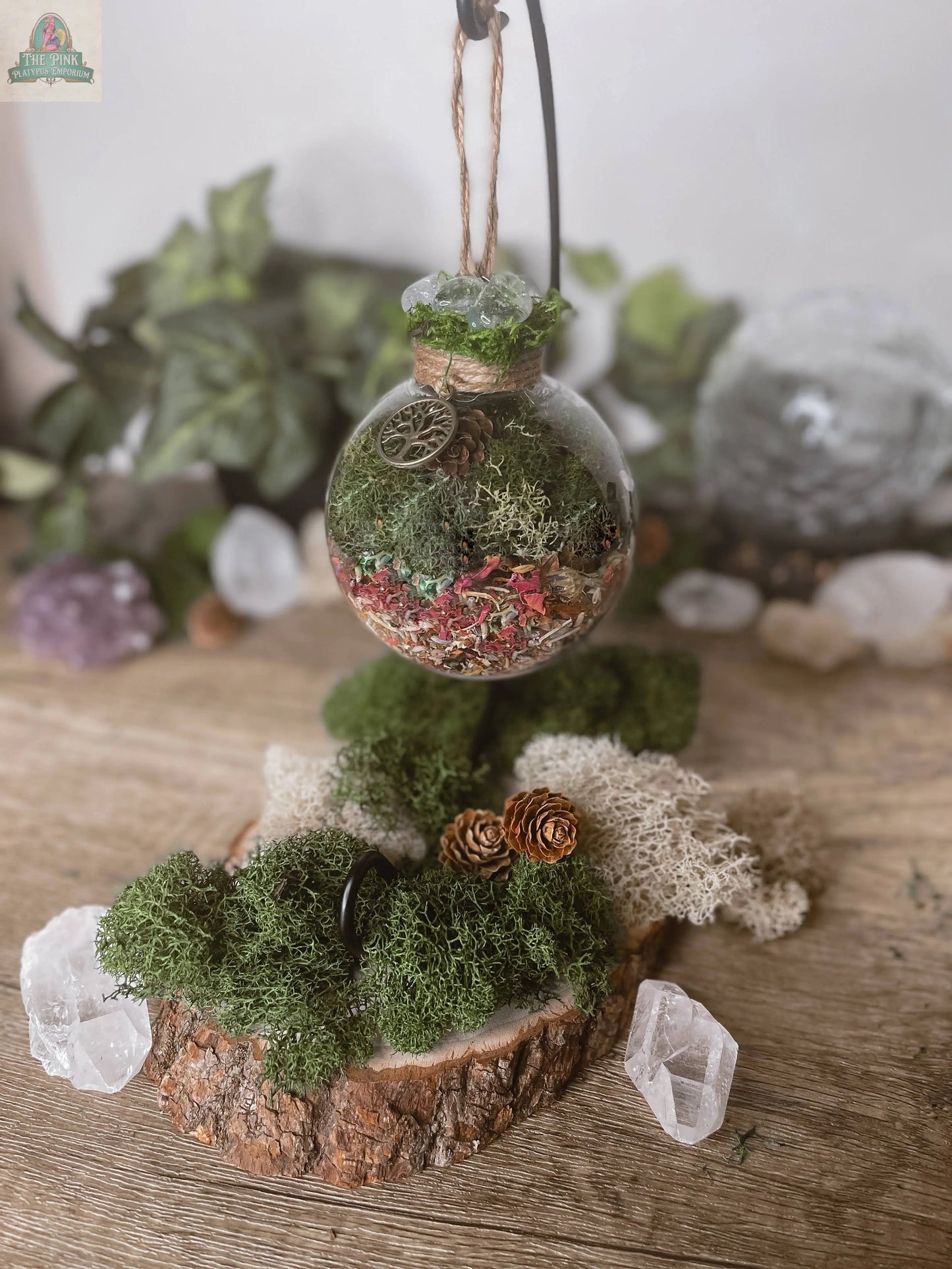 Tree Of Life Witch Ball, Witchy Decor, Cottagecore: Ball w/ Stand Moondust and Raven