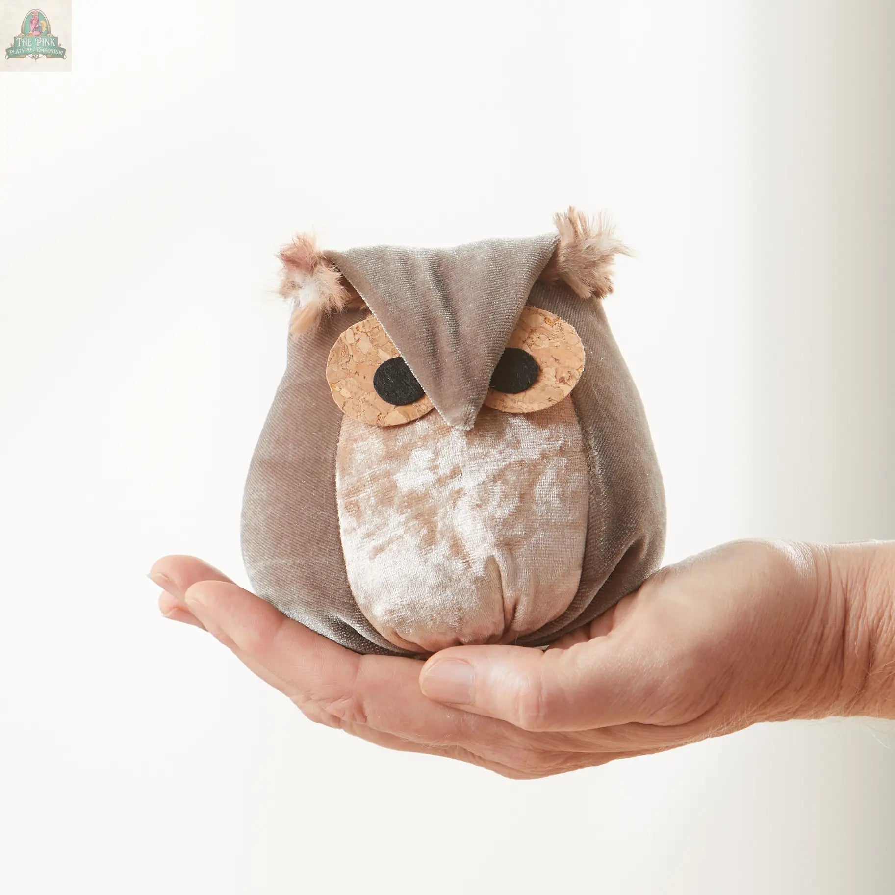 Whimsical velvet owls,  charming owl enthusiastic, unique: Taupe Owl Your Heart's Content