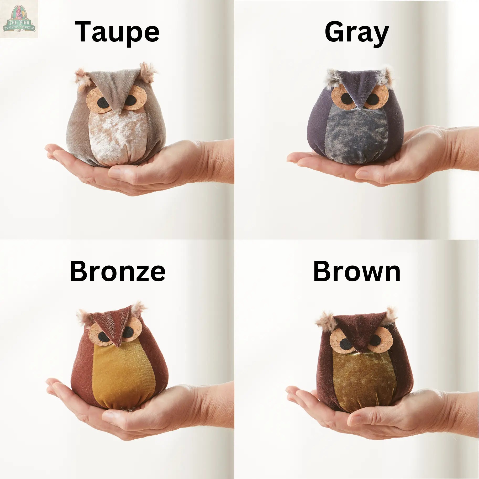 Whimsical velvet owls,  charming owl enthusiastic, unique: Taupe Owl Your Heart's Content