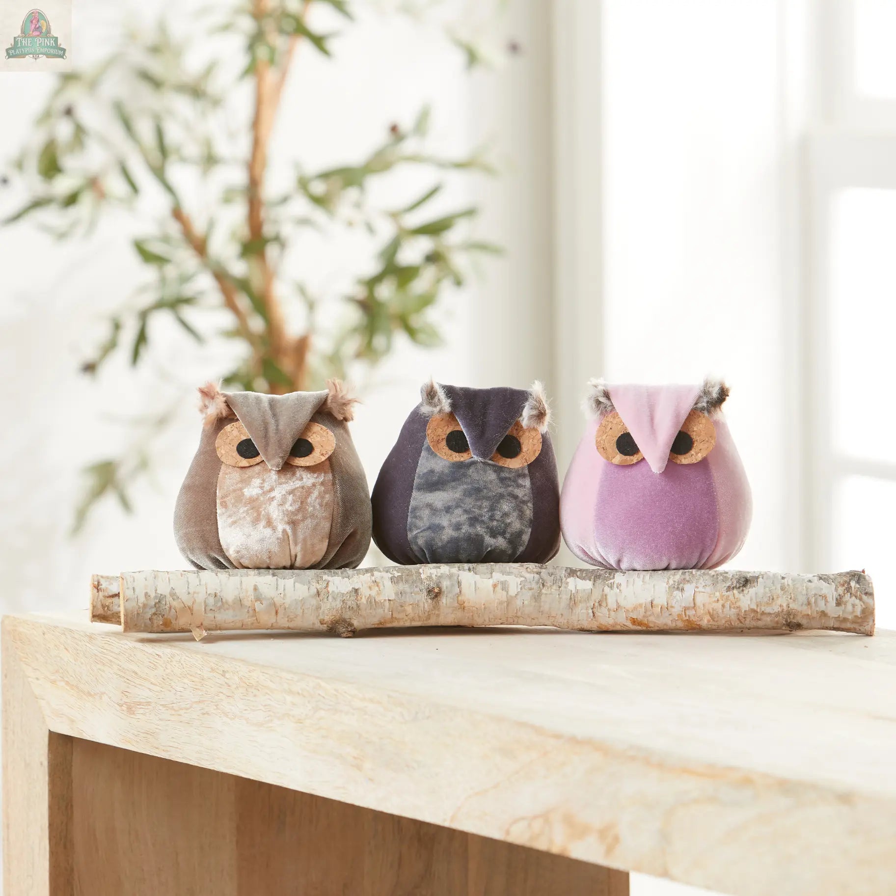 Whimsical velvet owls,  charming owl enthusiastic, unique: Taupe Owl Your Heart's Content
