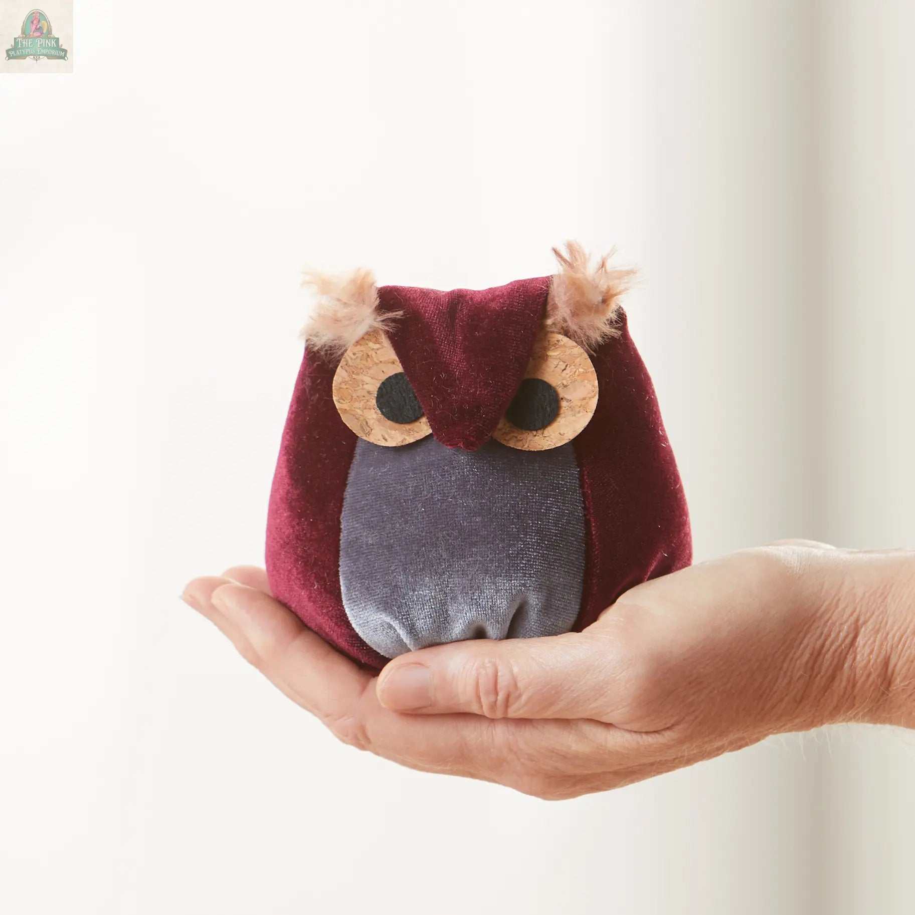Whimsical velvet owls,  charming owl enthusiastic, unique: Taupe Owl Your Heart's Content