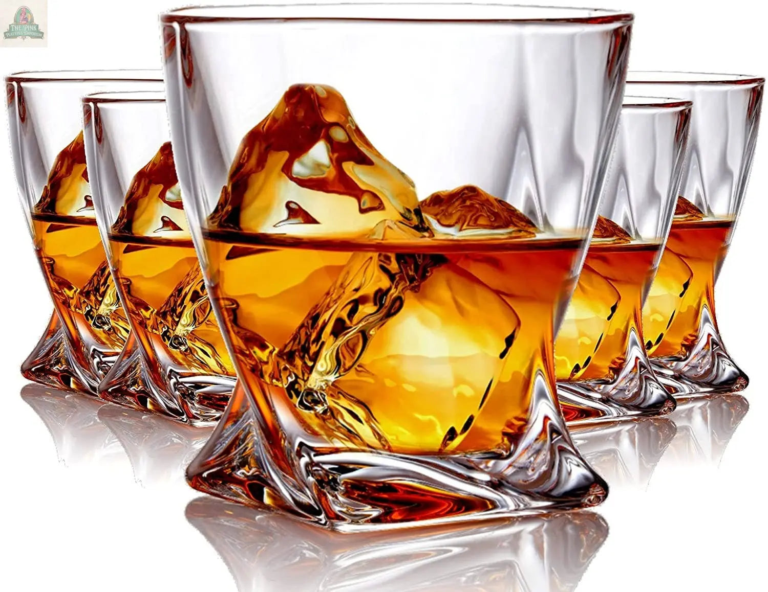Whiskey Glasses Set of 6 Lead Free Crystal Old Fashioned Pink Platypus Emporium