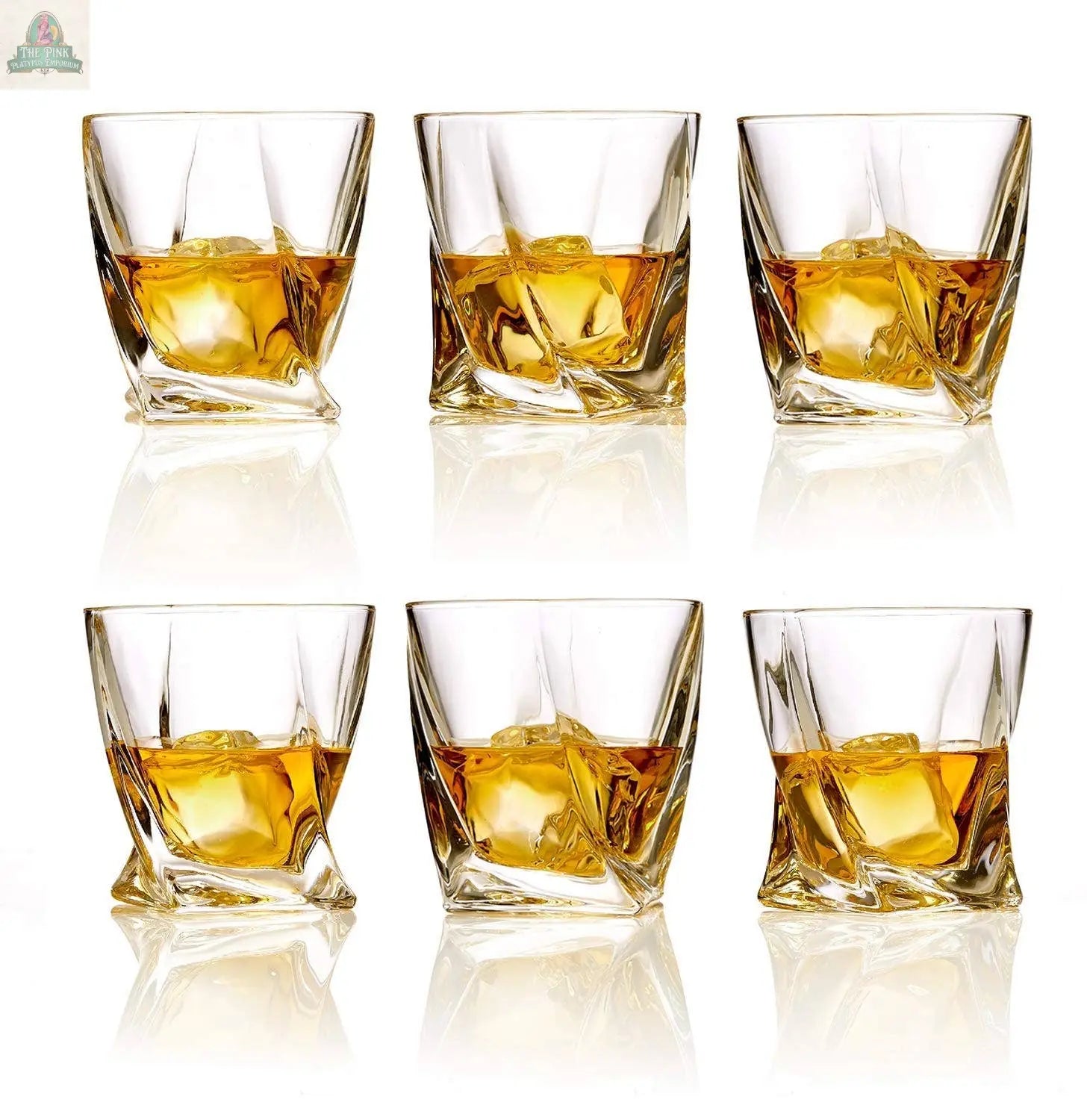 Whiskey Glasses Set of 6 Lead Free Crystal Old Fashioned Pink Platypus Emporium