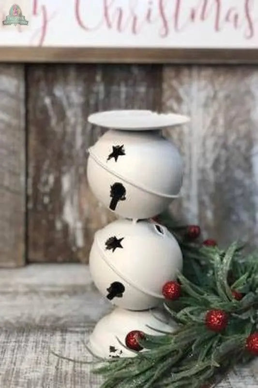 White Distressed Double Bell Pillar Candle Holder Large DNS Designs