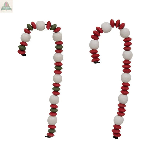 Wooden Bead & Button Candy Cane, 2 Assorted The Hearthside Collection