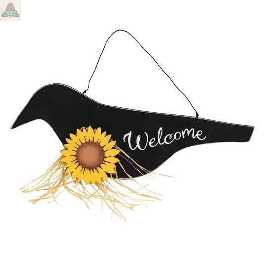 Wooden Crow w/Sunflower Welcome Sign The Hearthside Collection