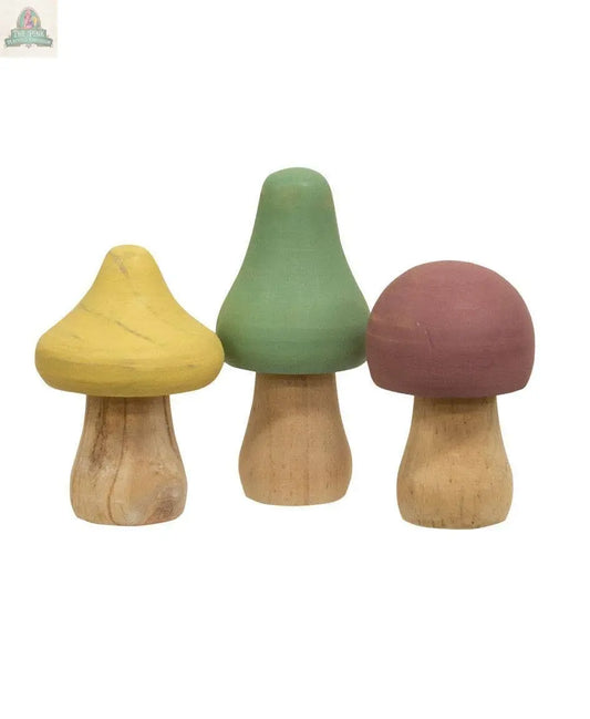 Wooden Mushrooms, 3/Set Pink Platypus Emporium