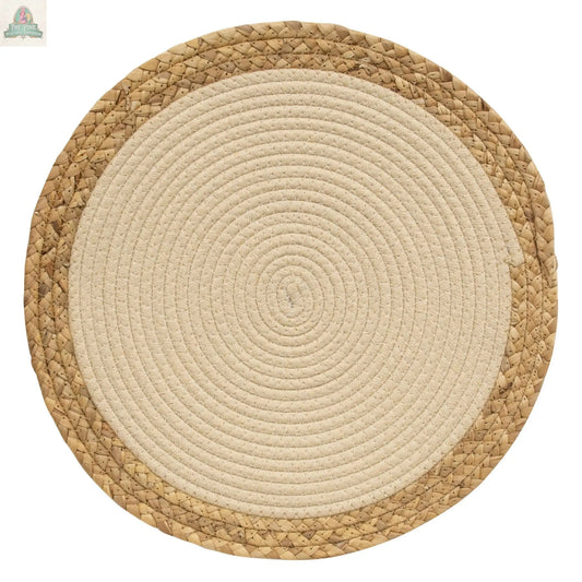 Woven Cotton & Hyacinth Round Mat, Natural, 15.5" Dia. - Pink Platypus Emporium
