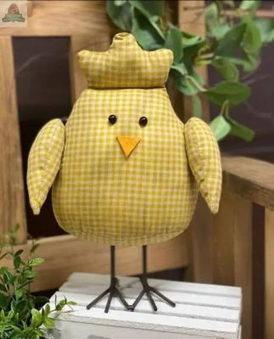 Yellow Distressed Gingham Print Chick DNS Designs