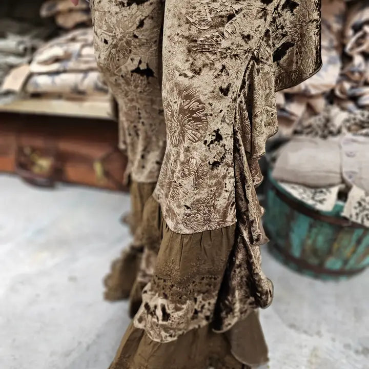 Brown Velvet Butterfly Ruffle Leggings for Women 