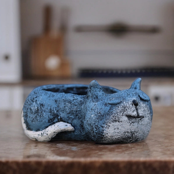Blue Sleeping Cat Blobhouse Planter