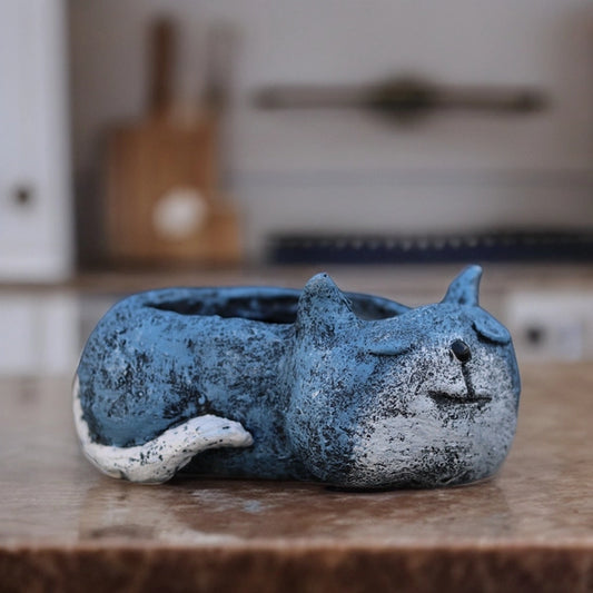 Blue Sleeping Cat Blobhouse Planter