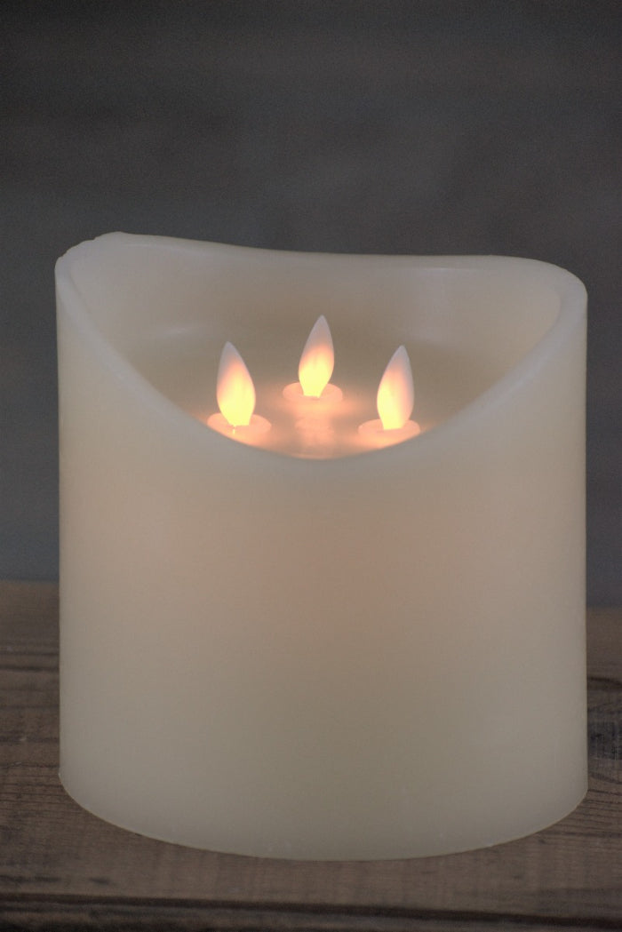 3 Wick LED Candle With Moving Flame Cream Finish 6 Inch By 6 Inch Realistic Flicker For Home Decor
