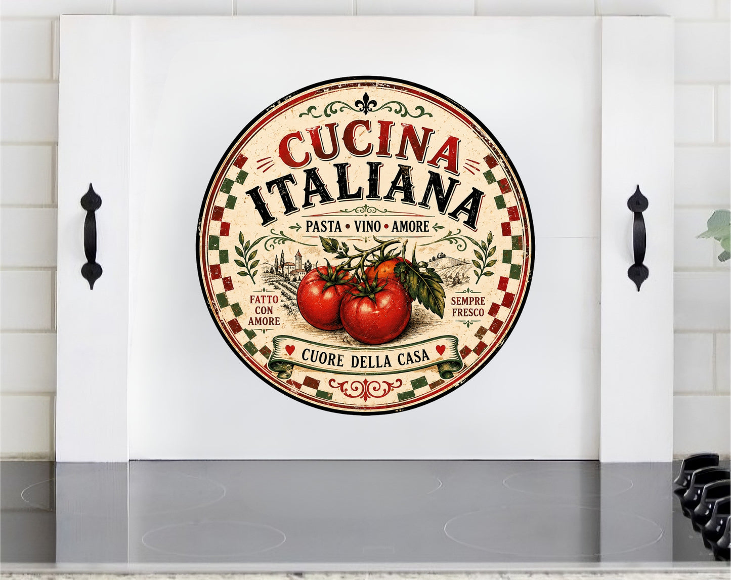 Italian Kitchen Stove Cover – Cucina Italiana Tomato Noodle Board | Vintage Tuscan Kitchen Decor