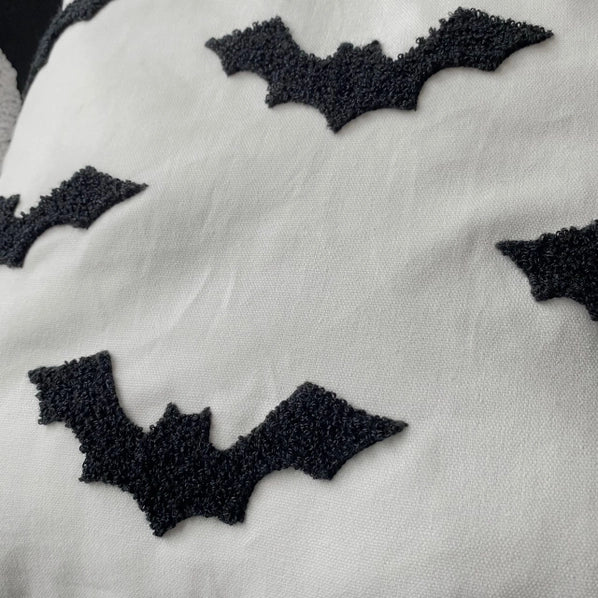 Tufted Ghost or Bat Halloween Pillow Cover – 20x20 Black & White Spooky Decor