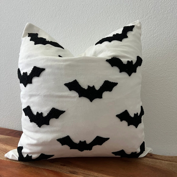 Tufted Ghost or Bat Halloween Pillow Cover – 20x20 Black & White Spooky Decor
