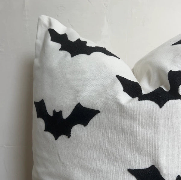 Tufted Ghost or Bat Halloween Pillow Cover – 20x20 Black & White Spooky Decor