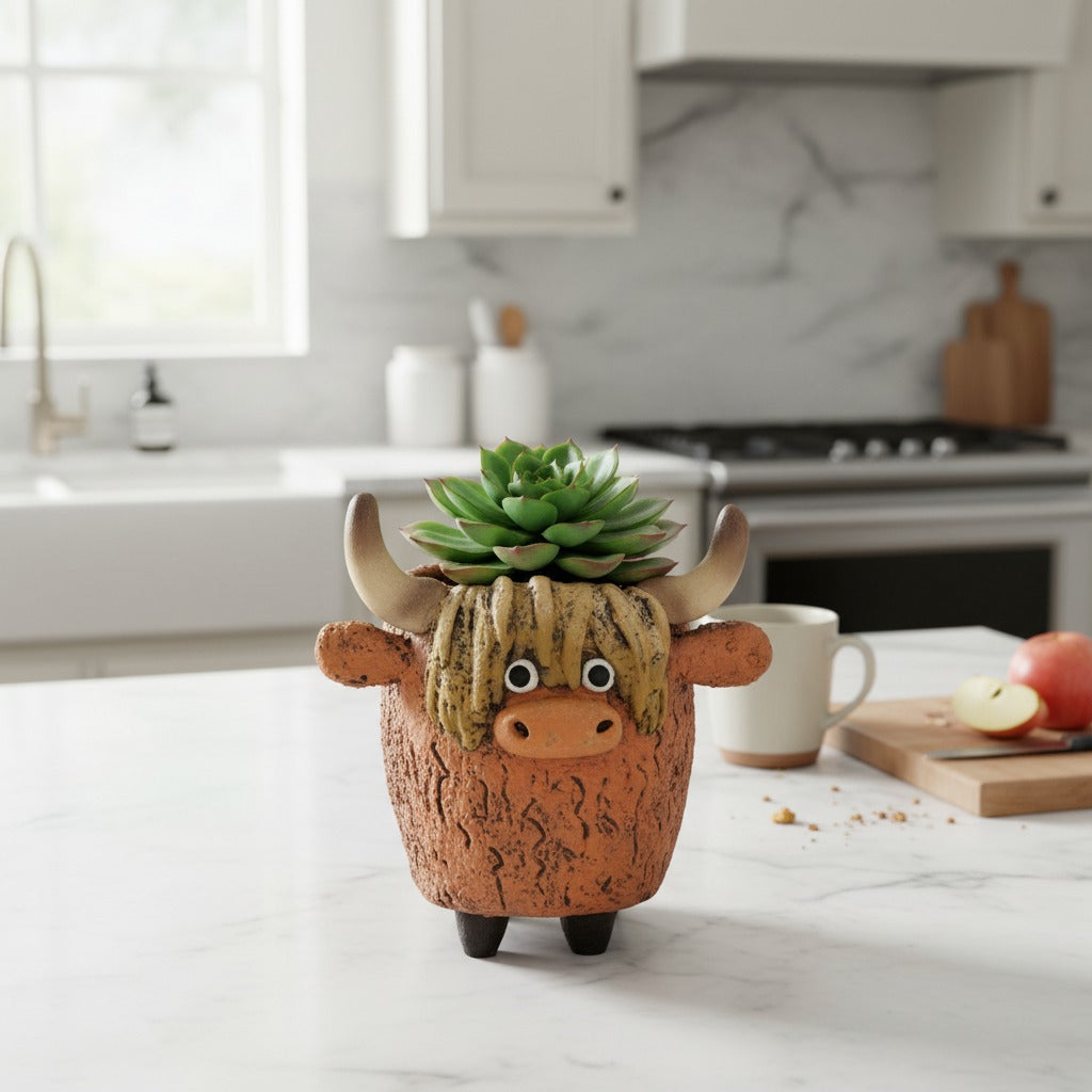 Dougal Highland Cow Blobhouse succulent planter farmhouse animal decor