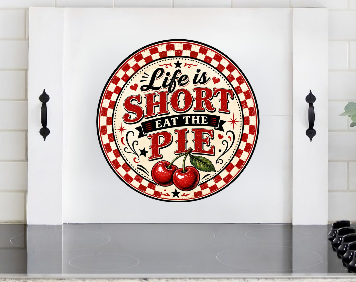 Retro Cherry Stove Cover – Life Is Short Eat the Pie Wooden Noodle Board | Vintage Kitchen Decor