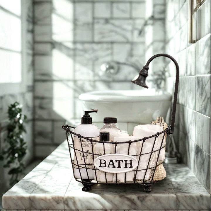 Black Metal Bathtub & Shower Head Basket