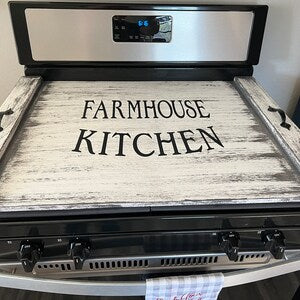 Neutral Floral Stove Cover | Wooden Noodle Board | Farmhouse Kitchen Decor