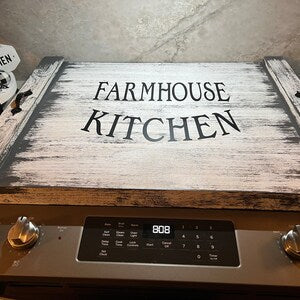 Neutral Floral Stove Cover | Wooden Noodle Board | Farmhouse Kitchen Decor