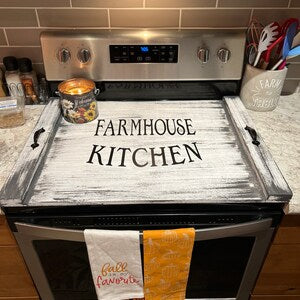 Neutral Floral Stove Cover | Wooden Noodle Board | Farmhouse Kitchen Decor