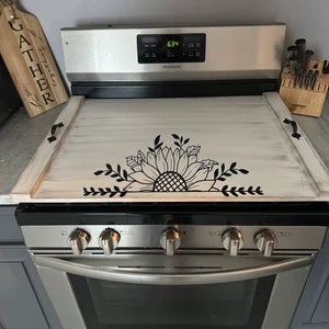Rustic Sunflower Stove Cover | Farmhouse Noodle Board | Floral Kitchen Decor