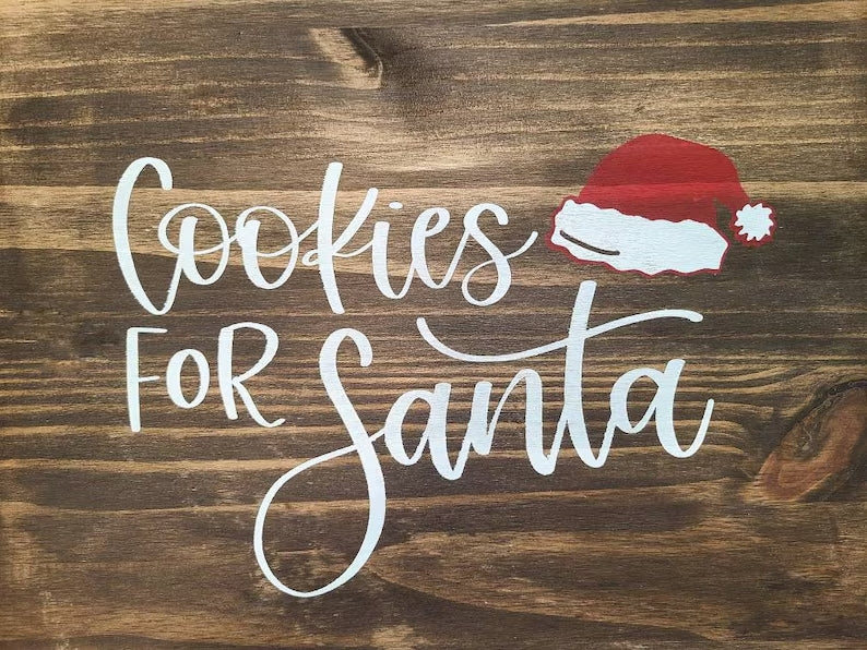 Cookies for Santa Wooden Tray | Christmas Eve Milk & Cookie Serving Tray with Handles