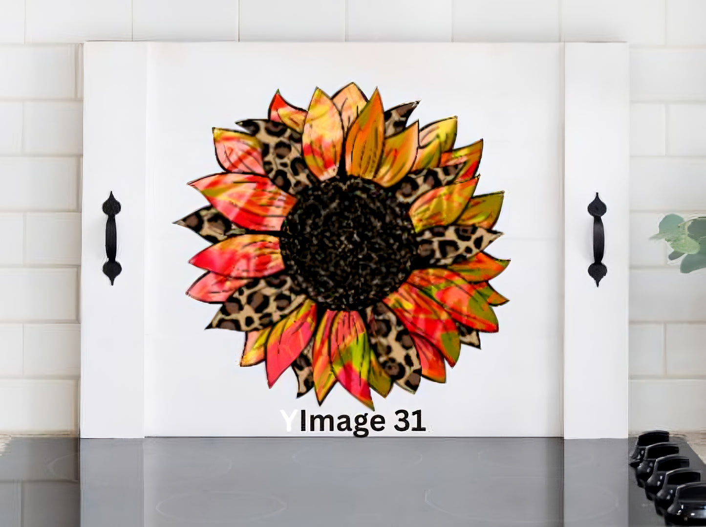 Tie Dye Leopard Sunflower Stove Cover | Wooden Noodle Board | Colorful Farmhouse Kitchen Decor