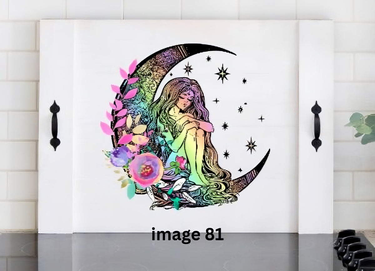 Celestial Moon Goddess Stove Cover | Boho Floral Noodle Board | Mystical Kitchen Decor